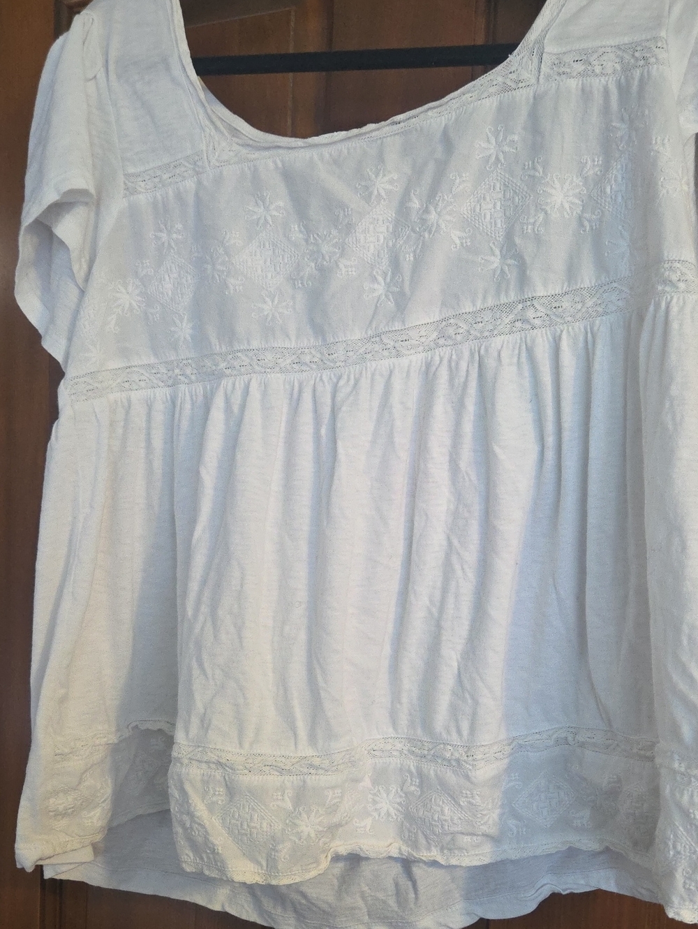 Lucky Brand White Embroidered Scoop Neck Tunic